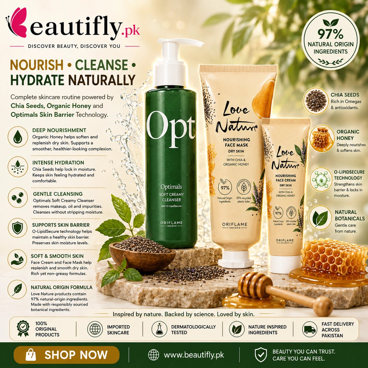 Oriflame Nourish Cleanse Hydrate Naturally Skincare Bundle