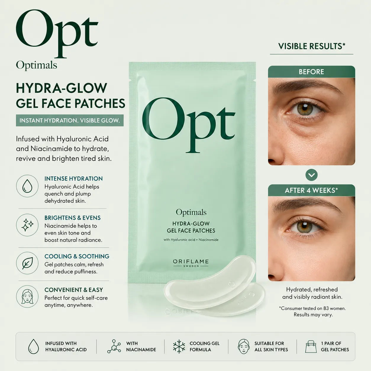 Oriflame Opt Optimals Hydra-Glow Gel Face Patches – 7 g