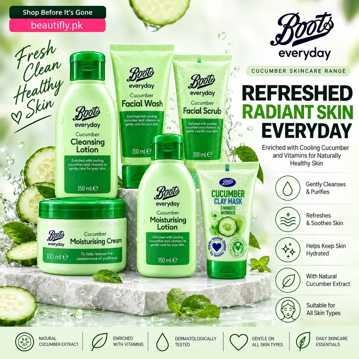 Boots Everyday Cucumber Skincare Bundle 6 Pieces