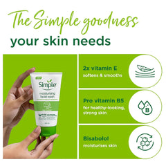 Simple moisturizing facial wash with ingredients listed on a green background