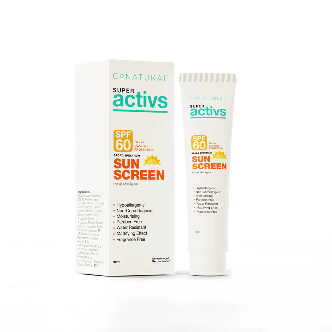 Super Actives sunscreen packaging on a white background