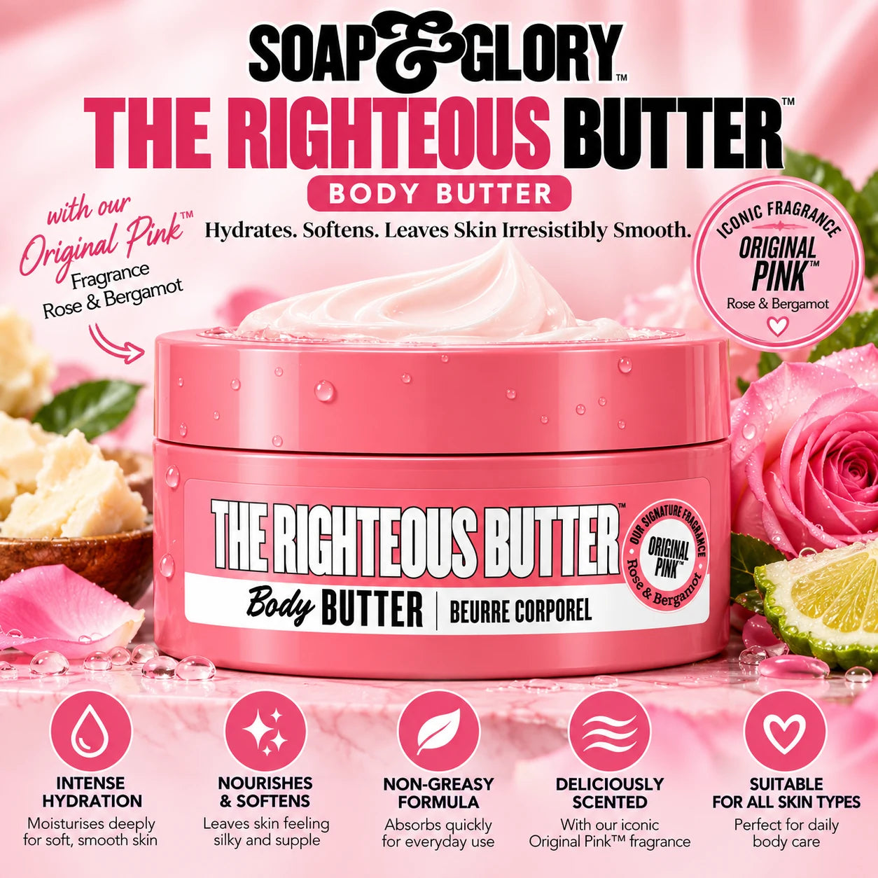 Soap & Glory The Righteous Butter Original Pink Moisturising Body Butter 200 ml
