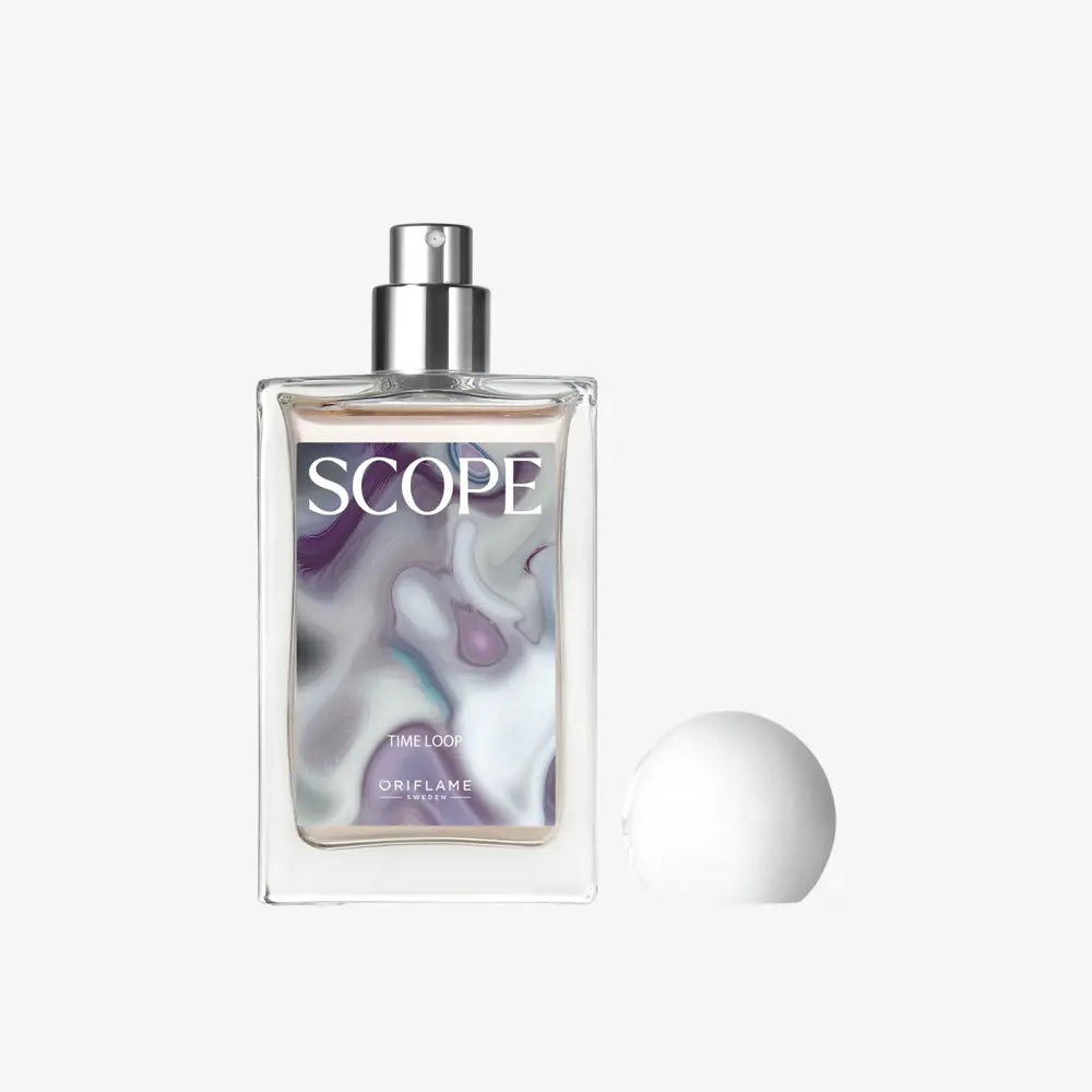 Oriflame Scope perfume bottle on a white background