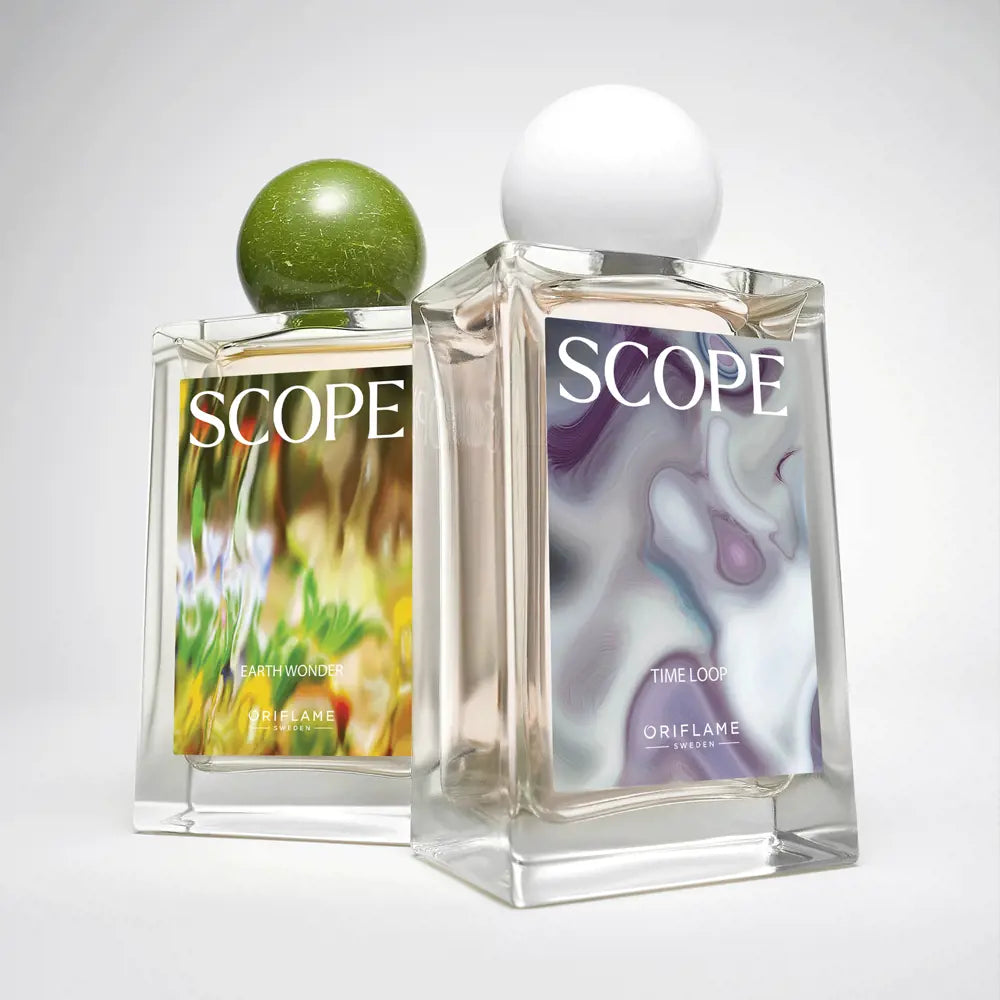 Two Scope Oriflame perfume bottles on a white background