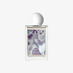 Perfume bottle labeled 'Scope' with a white cap on a light gray background