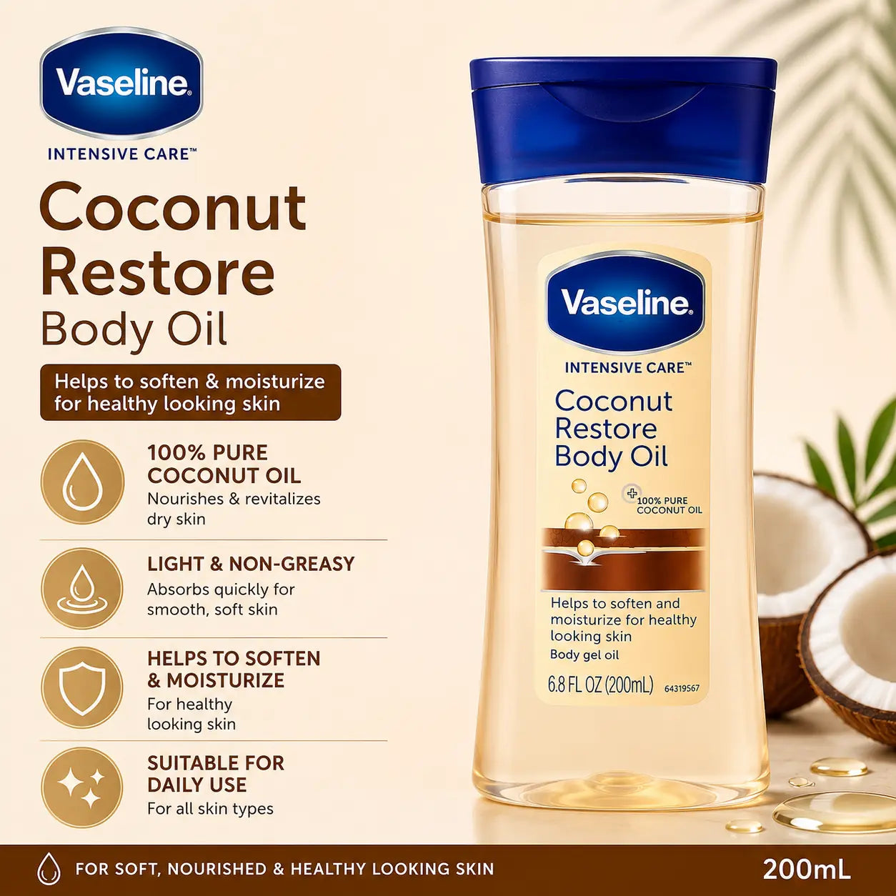 Vaseline Intensive Care Coconut Restore Body Oil 200ml
