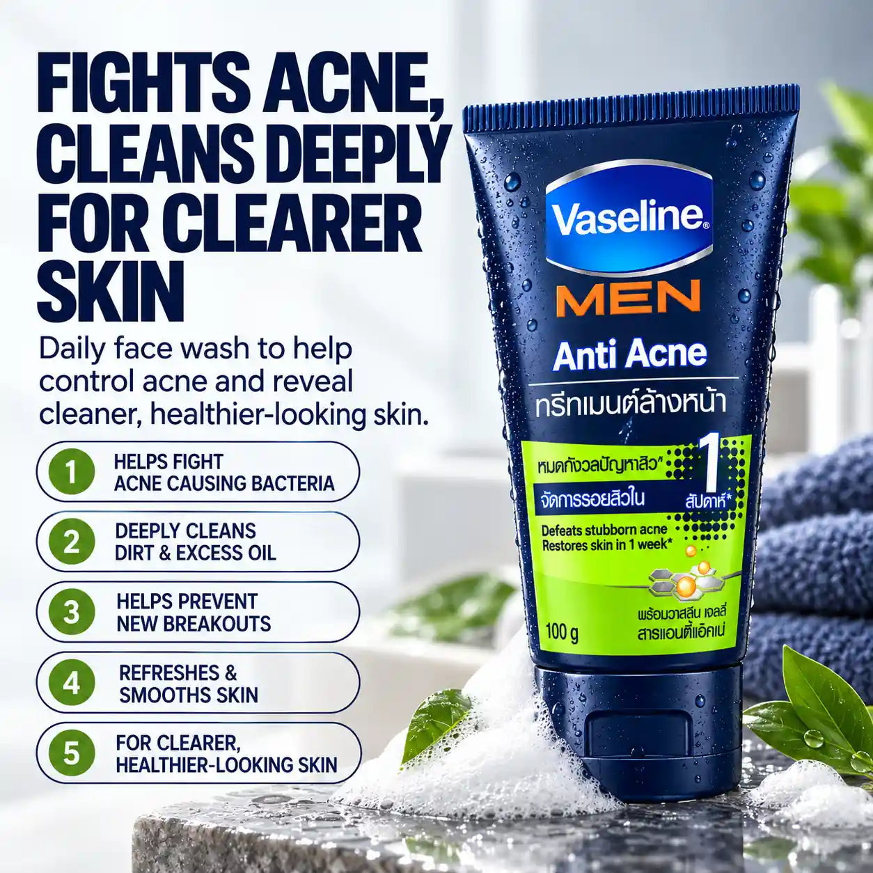 Vaseline Men Anti Acne Face Wash 100g