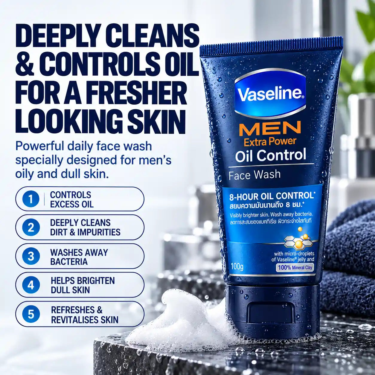 Vaseline Men Extra Power Oil Control Face Wash 100g